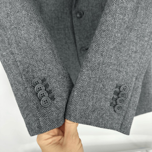 Banana Republic Mens Sport Coat 42R Standard Fit Wool Blend Grey Herringbone - Picture 12 of 15